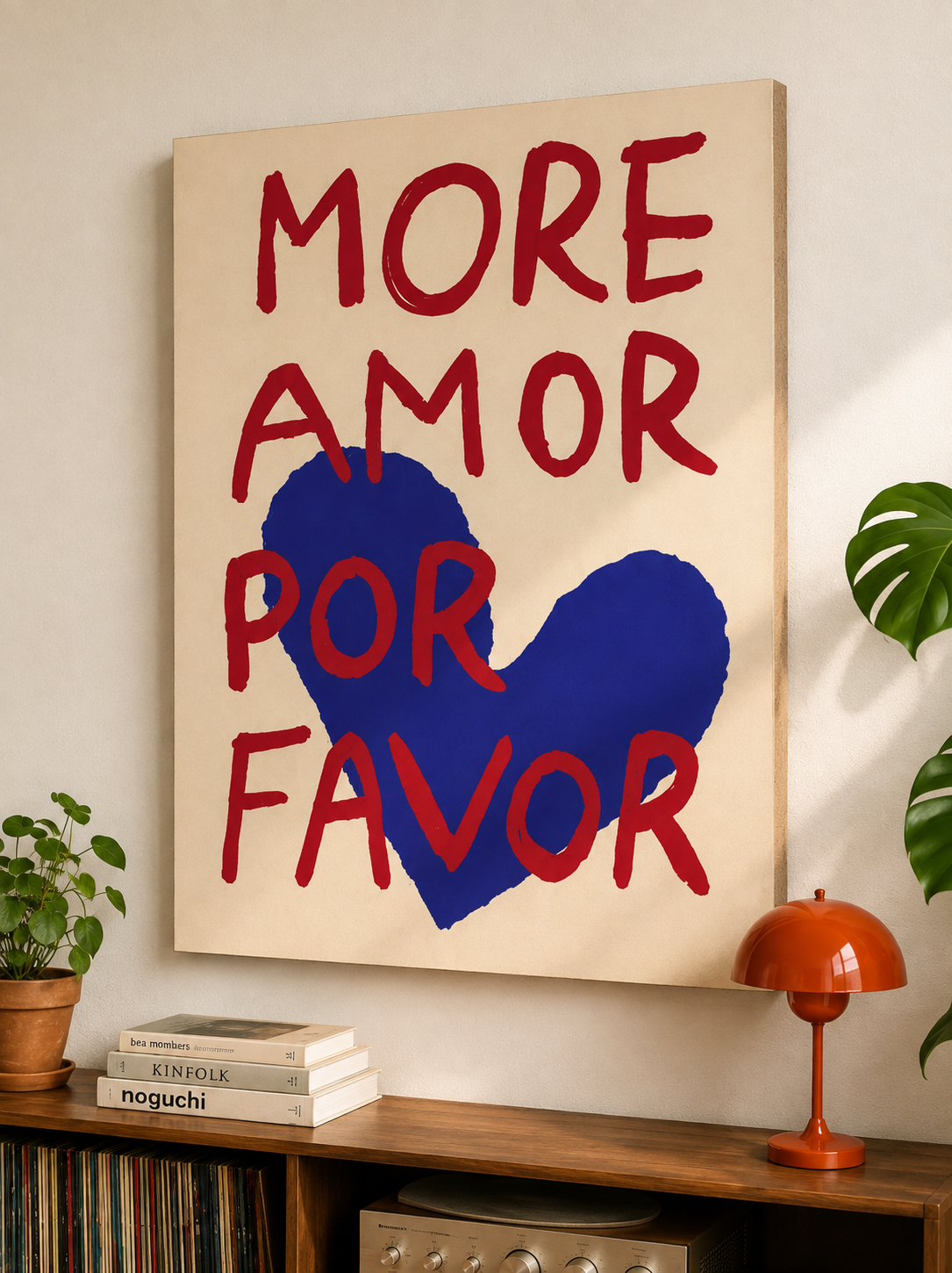 Cuadro Decorativo Moderno Frases Mais Amor Por Favor, Azul