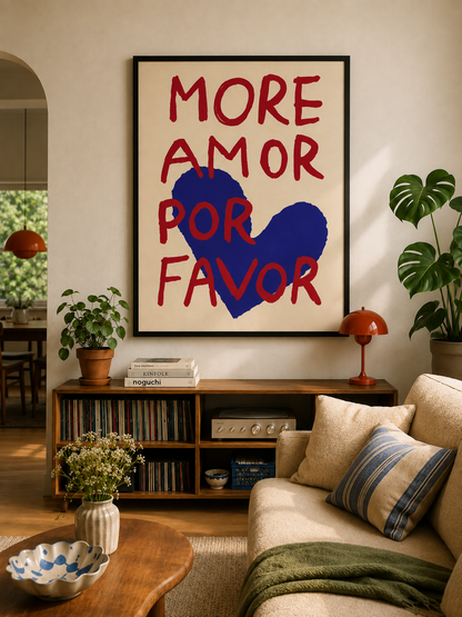 Cuadro Decorativo Moderno Frases Mais Amor Por Favor, Azul