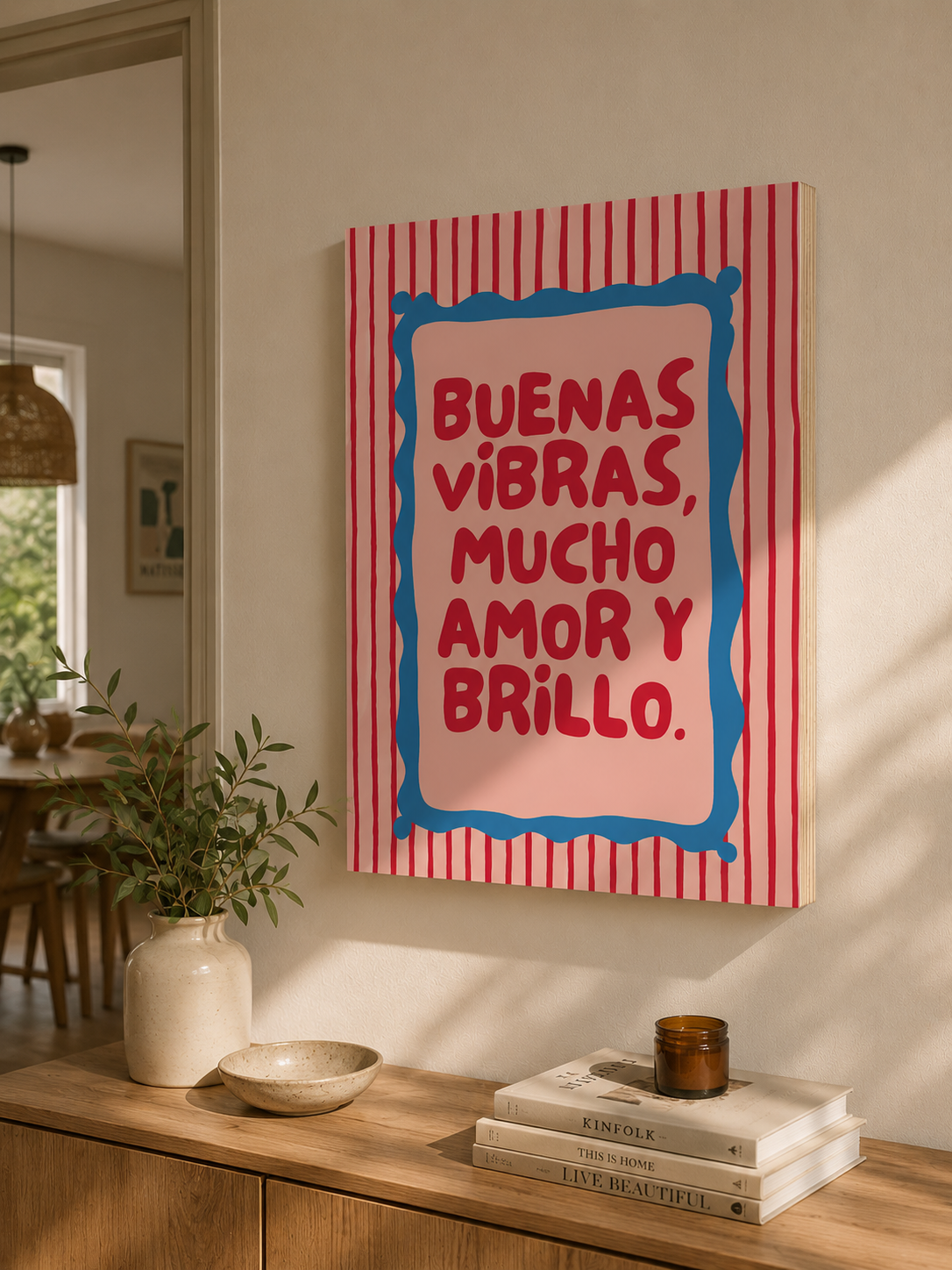 Cuadro Decorativo Moderno Frases Buenas vibras, mucho amor y Brillo
