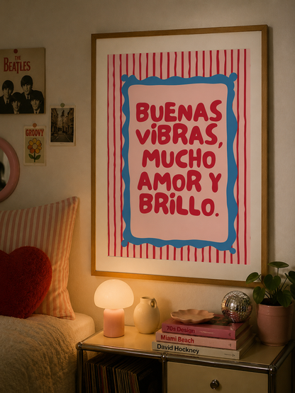 Cuadro Decorativo Moderno Frases Buenas vibras, mucho amor y Brillo