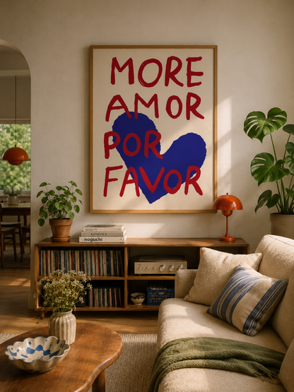 Cuadro Decorativo Moderno Frases Mais Amor Por Favor, Azul