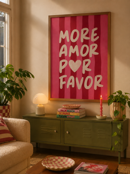 Cuadro Decorativo Moderno Frases Mais Amor Por Favor, Rosa