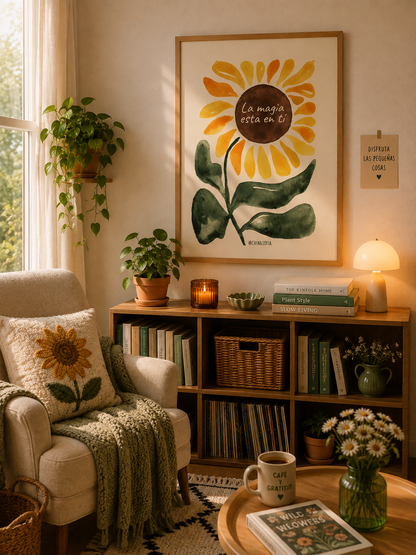 Cuadro Decorativo Moderno Frases La Magia está en TI, Flor, Girasol