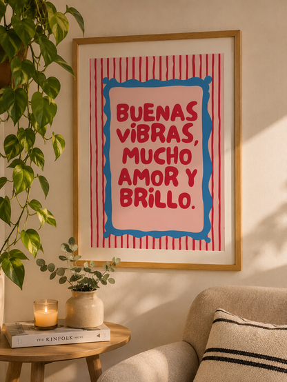 Cuadro Decorativo Moderno Frases Buenas vibras, mucho amor y Brillo