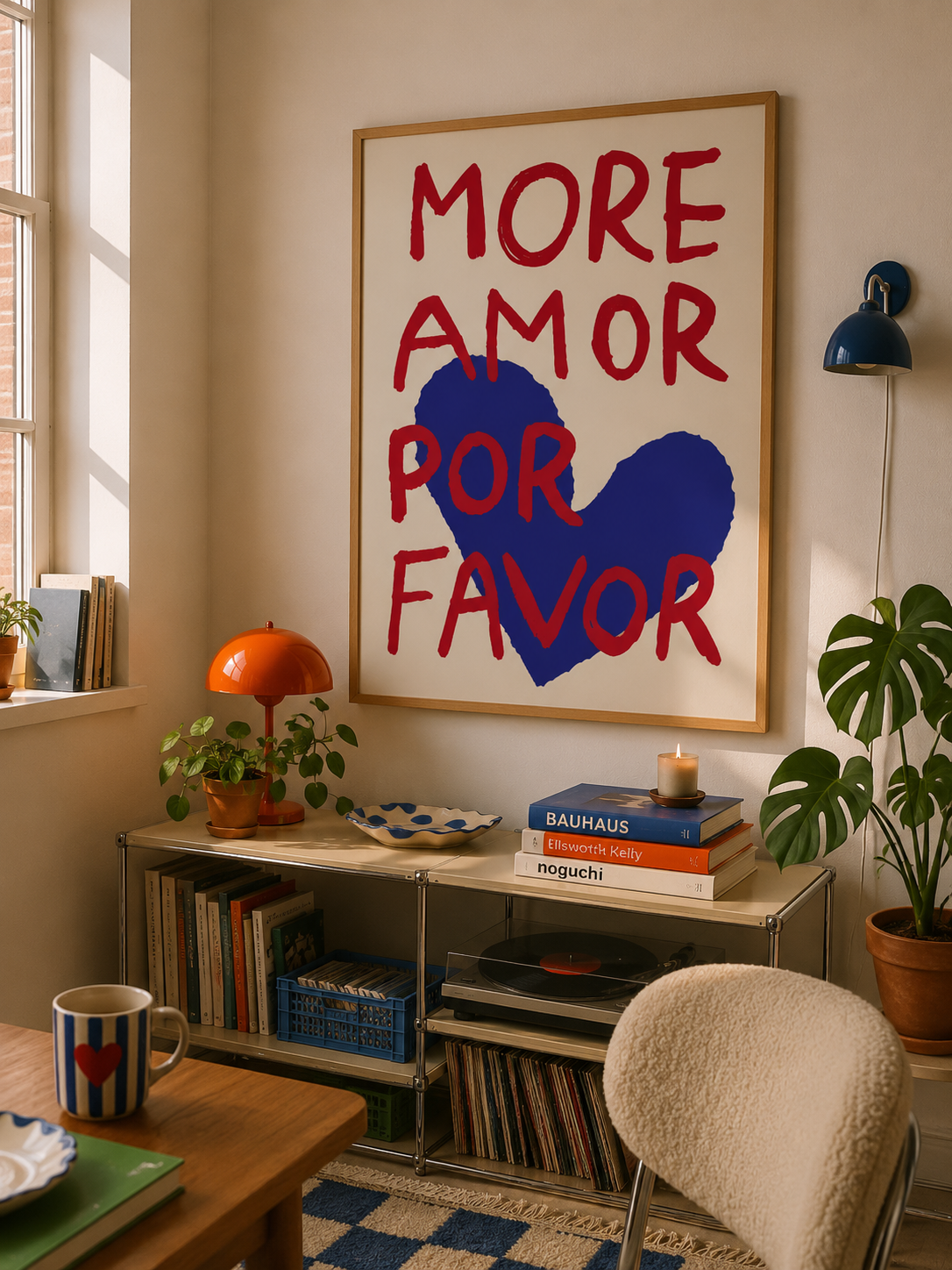 Cuadro Decorativo Moderno Frases Mais Amor Por Favor, Azul