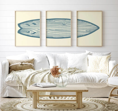 Set x3 Cuadros Decorativos  Surf, Playa, Tabla, Olas y Arena XVI Marco Natural