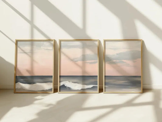 Set x3 Cuadros Decorativos  Surf, Playa, Tabla, Olas y Arena XVII Marco Natural