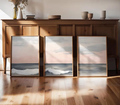 Set x3 Cuadros Decorativos  Surf, Playa, Tabla, Olas y Arena XVII Marco Natural