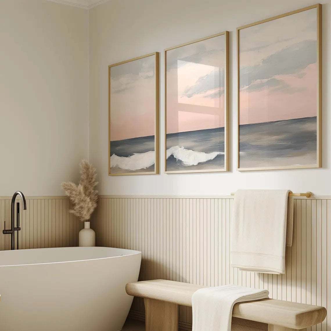 Set x3 Cuadros Decorativos  Surf, Playa, Tabla, Olas y Arena XVII Marco Natural