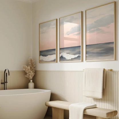 Set x3 Cuadros Decorativos  Surf, Playa, Tabla, Olas y Arena XVII Marco Natural