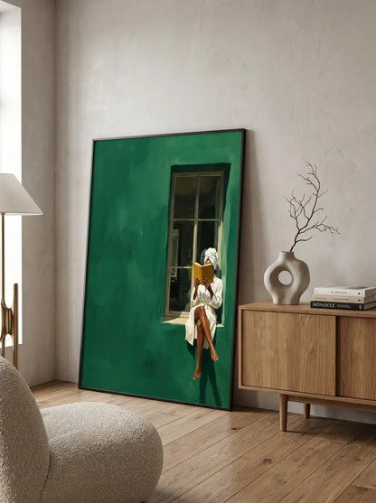 Cuadro Decorativo Modernos, Living, Ventana Mujer, Verde