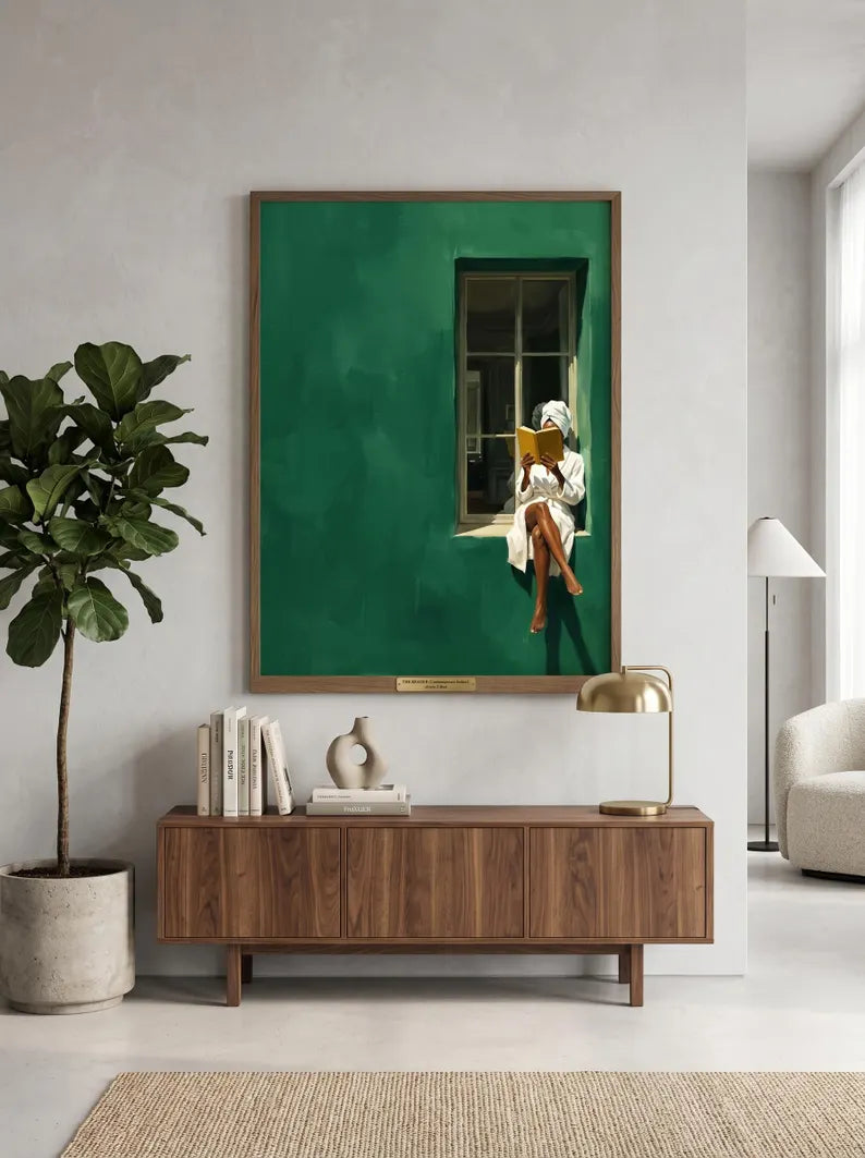 Cuadro Decorativo Modernos, Living, Ventana Mujer, Verde
