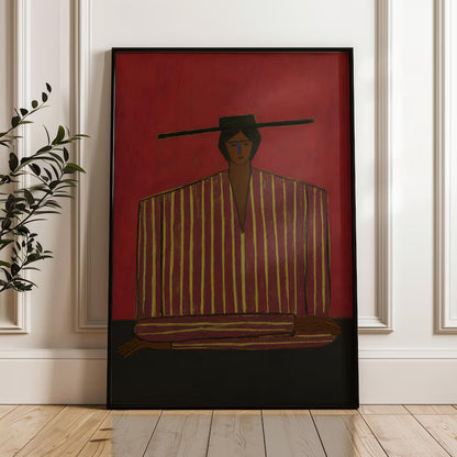 Cuadro Decorativo Figura con Poncho Bordó Arte Naif