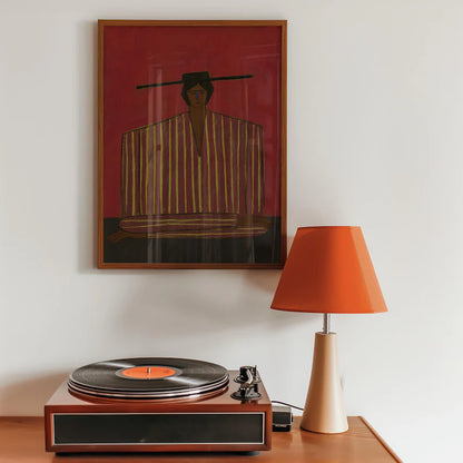 Cuadro Decorativo Figura con Poncho Bordó Arte Naif