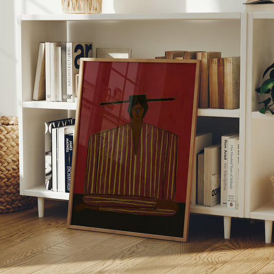 Cuadro Decorativo Figura con Poncho Bordó Arte Naif