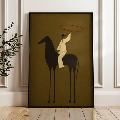 Cuadro Decorativo Figura Jinete Naif, Soga, Verde