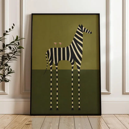 Cuadro Decorativo Figura Zebra Naif, Copas, Verde
