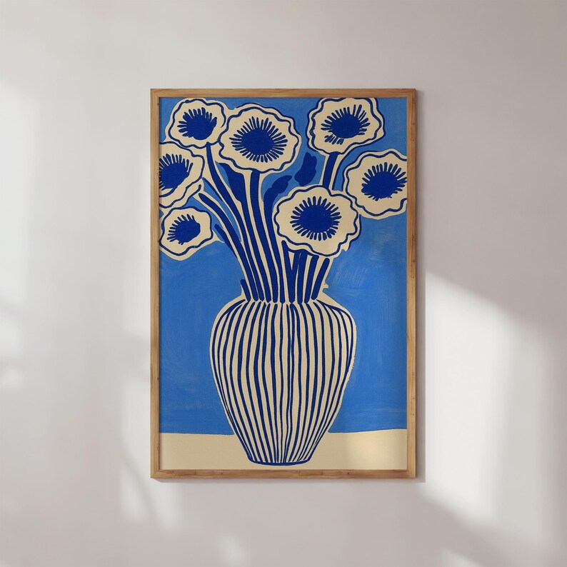 Cuadro Decorativo Moderno Florero Celeste, Flores