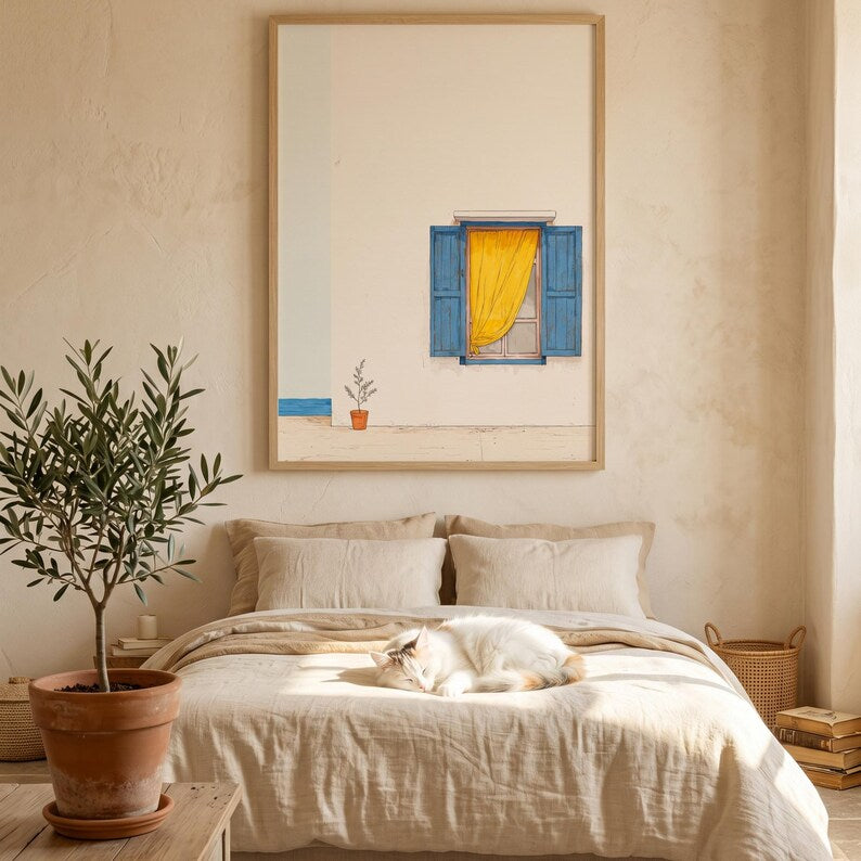 Cuadro Decorativo Moderno Ventana, Azul y Blanco