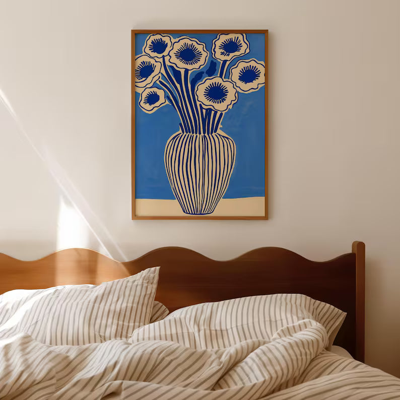 Cuadro Decorativo Moderno Florero Celeste, Flores
