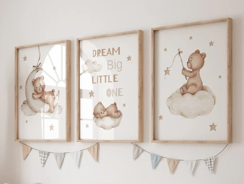 Set x3 Cuadros Ositos, Dream Big Little One.