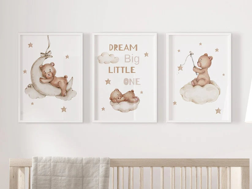 Set x3 Cuadros Ositos, Dream Big Little One.