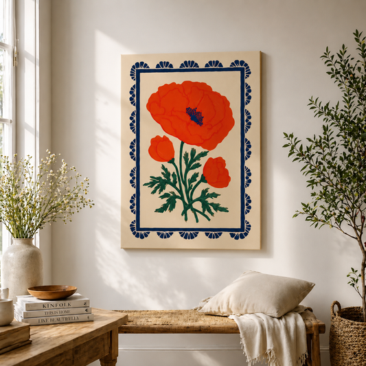 Cuadro Decorativo Mural Sin Marco 9mm - Ilustraciones Flores, Rojo