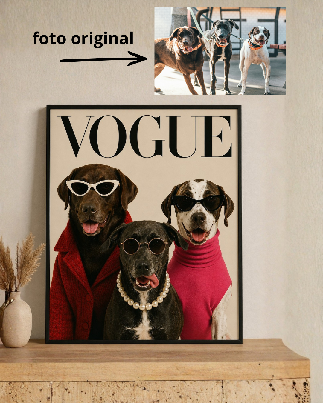 Cuadro Decorativo Personalizado, Marco Natural, la foto de tu mascota más divertida - VOUGE