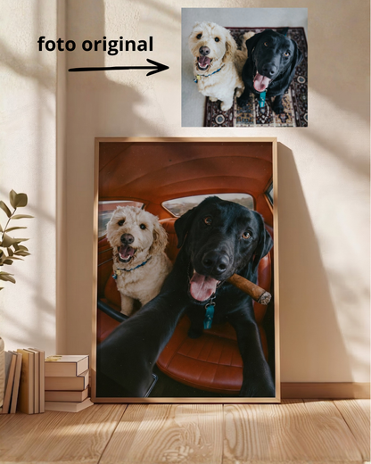Cuadro Decorativo Personalizado, Marco Natural la foto de tu mascota más divertida - Auto