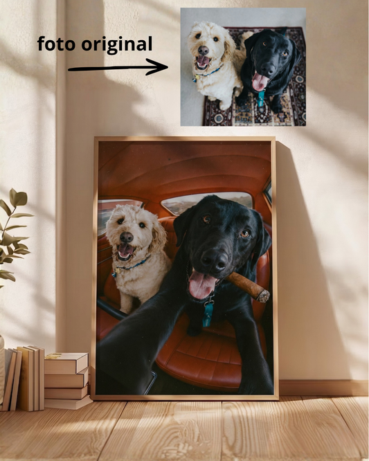 Cuadro Decorativo Personalizado, Marco Natural la foto de tu mascota más divertida - Auto