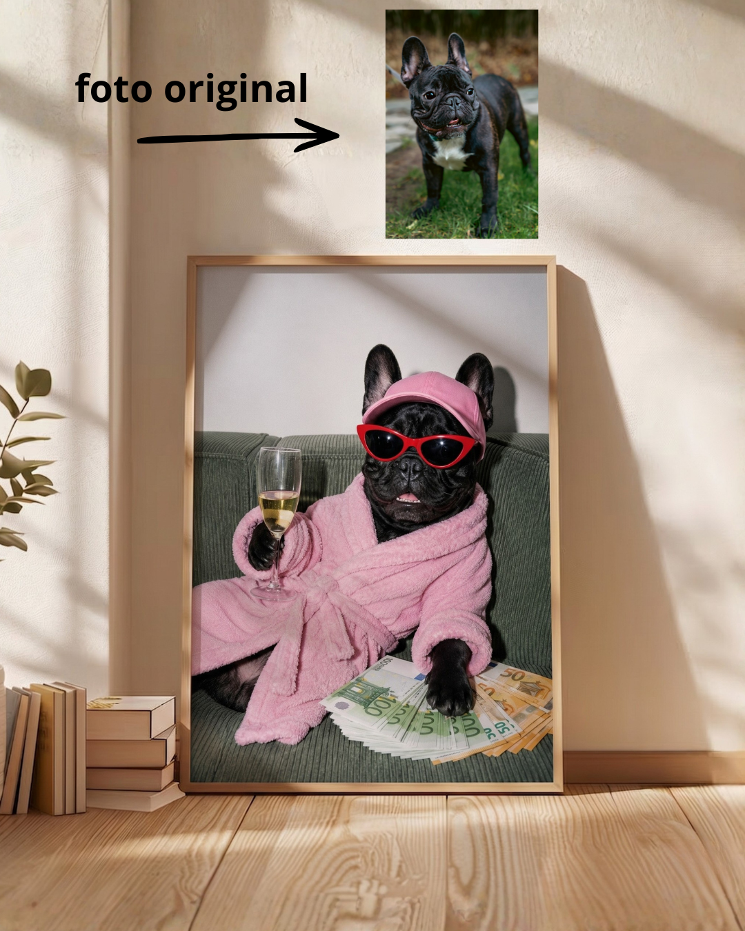 Cuadro Decorativo Personalizado, Marco Natural la foto de tu mascota más divertida - Relax