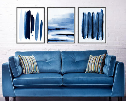 Set x3 Cuadros Decorativos Abstracto, Rayas azules