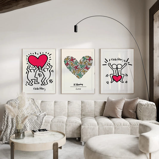 Set x3 Cuadros Decorativos, Keith Haring, Love