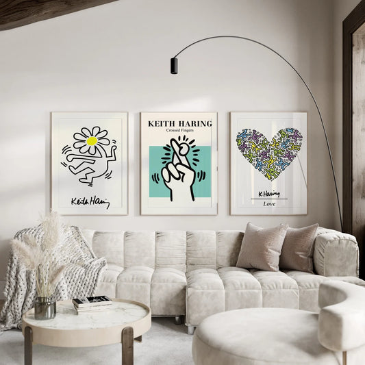 Setx3 Cuadros decorativos Keith Haring, Crossed Fingers, Love