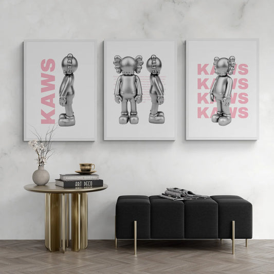 Setx3 Cuadros decorativos Kaws Chrome, Baby Pink