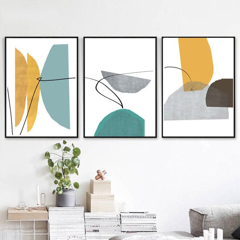 Set x3 Cuadros Decorativos Abstracto, Semicírculos