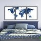 Set x3 Cuadros Decorativos Maps, Mapa del mundo azul