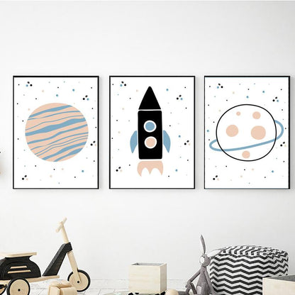 Set x3 Cuadros Decorativos Infantil , Dibujos espaciales