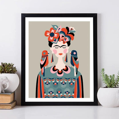 Cuadro Decorativo Frida , Rojo y Azul