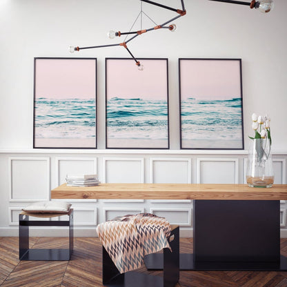 Set x3 Cuadros Decorativos , Playa , Fondo Rosa