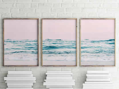 Set x3 Cuadros Decorativos , Playa , Fondo Rosa