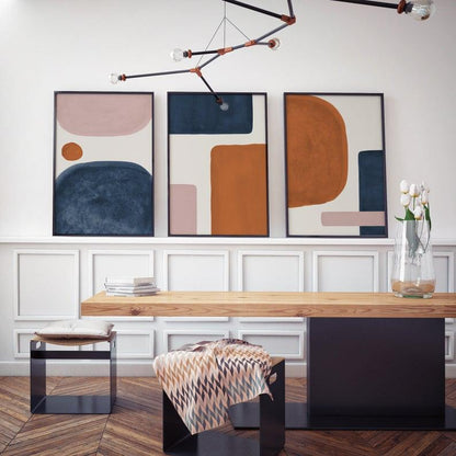 Set x3 Cuadros Decorativos Abstracto, Azul y Naranja