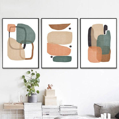 Set x3 Cuadros Decorativos Abstracto, Naranjas y Verde