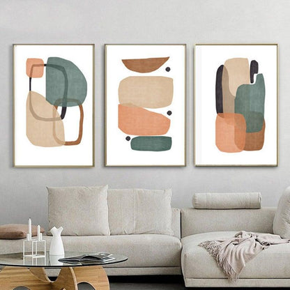 Set x3 Cuadros Decorativos Abstracto, Naranjas y Verde