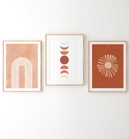 Set x3 Cuadros Decorativos Abstracto, Circulos , Rojizo