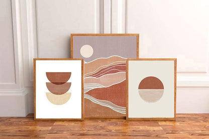 Set x3 Cuadros Decorativos Abstracto, Circulos , Paisaje , Rojizo