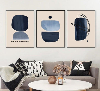 Set x3 Cuadros Decorativos Abstracto, Circulos azules