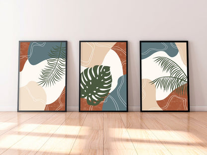 Set x3 Cuadros Decorativos Botánico , Plantas Verdes , Formas circulares