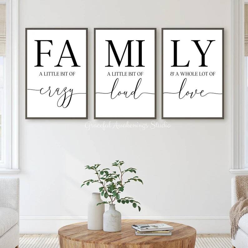 Set x3 Cuadros Family, Familia, Frases - Tree House Deco