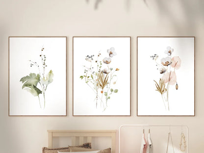 Set x3 Cuadros Flores, Acuarelas